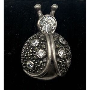 Vintage Judith Jack Sterling Silver Marcasite & Cubic Zirconia Ladybug Brooch